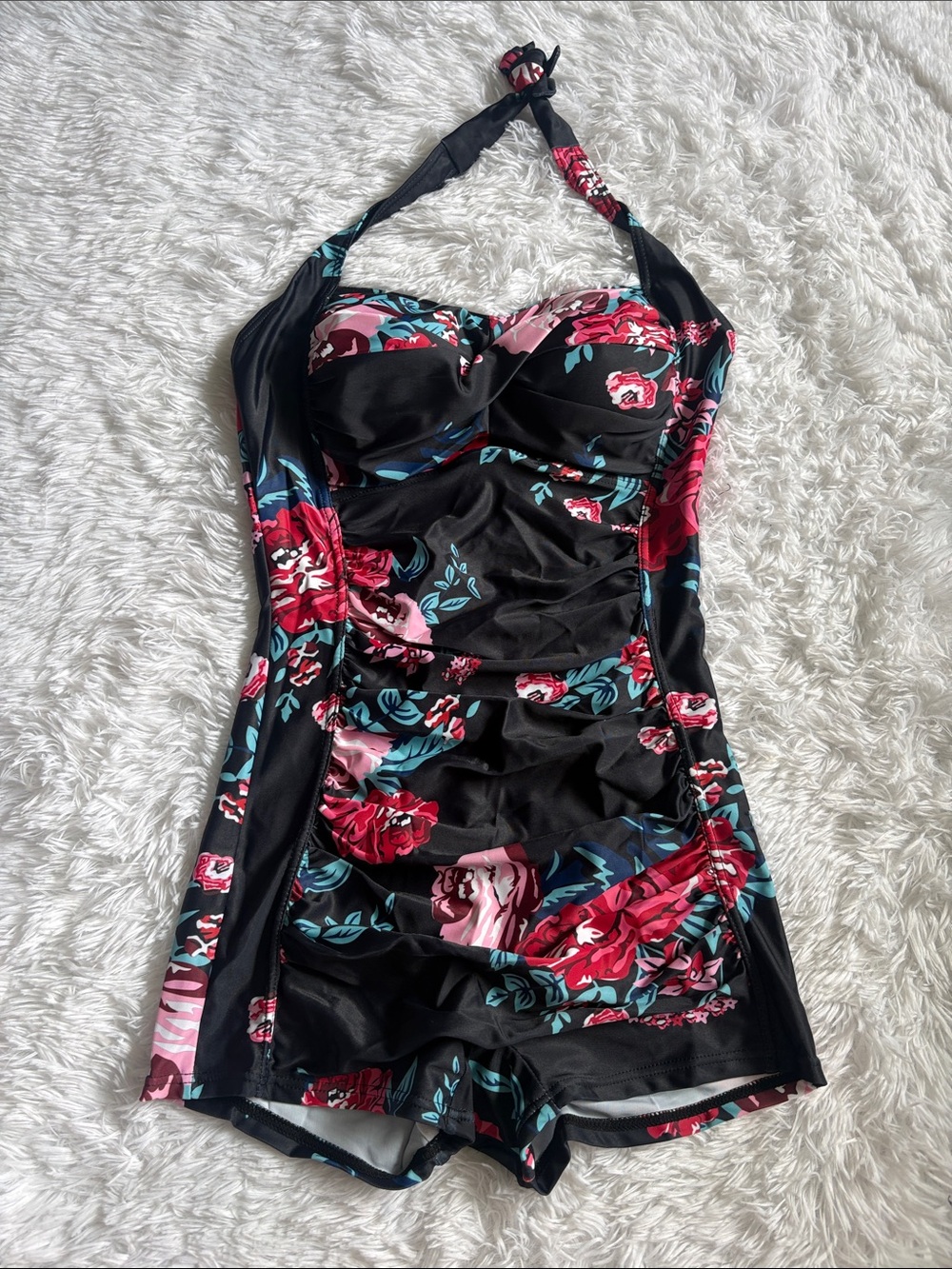 New In Packaging Century Star Halter Tie Floral One Piece Swim Romper Size M